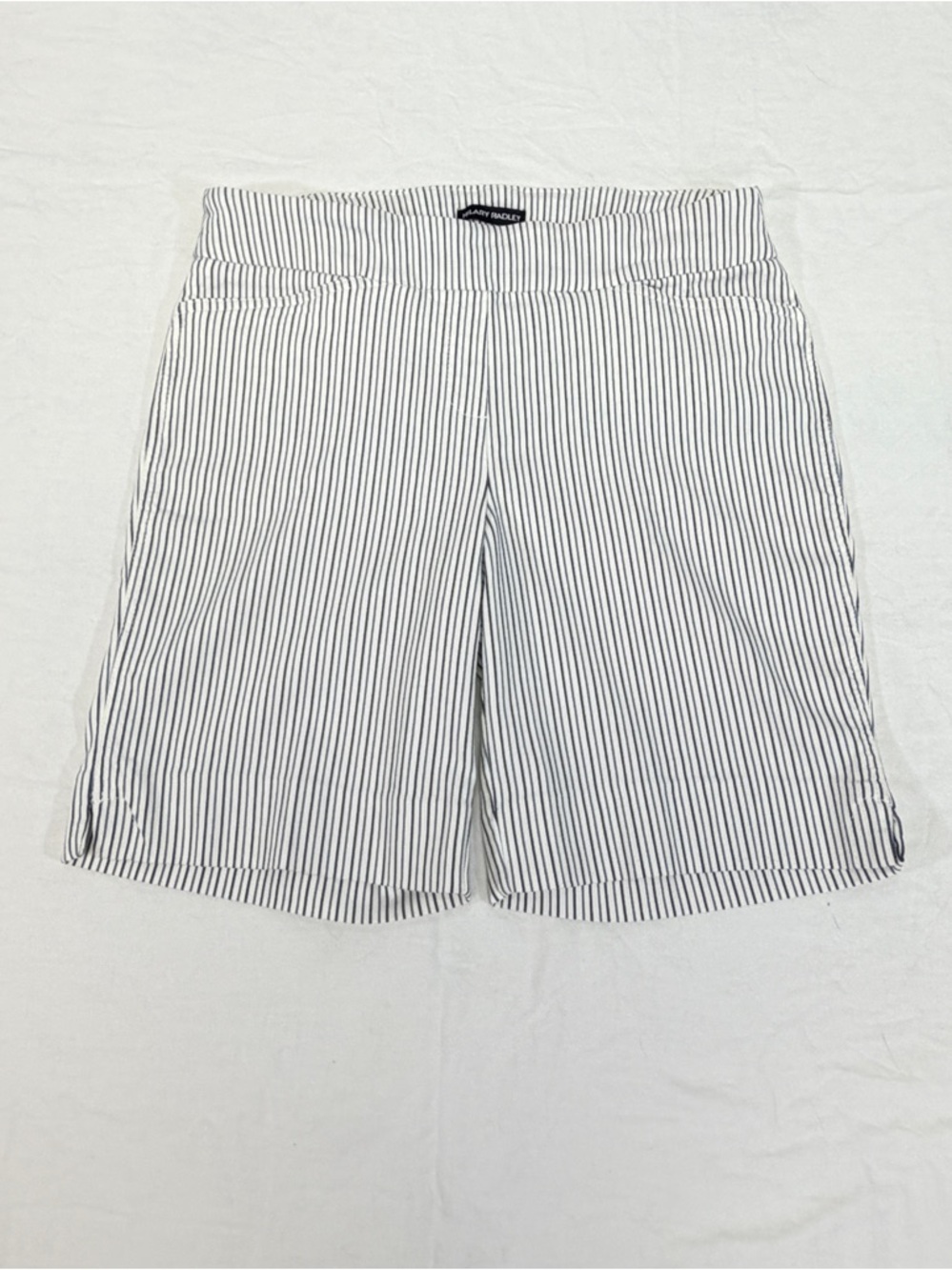 Hilary Radley Pinstripe Pull On Bermuda Shorts L Stretch White Blue - Picture 5 of 9
